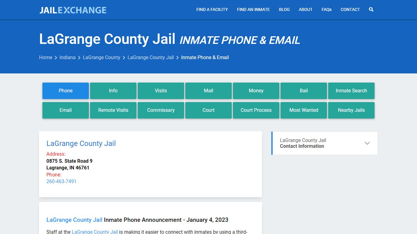 Inmate Phone - LaGrange County Jail, IN - Jail Exchange